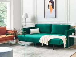 Beliani 3-Istuttava Vuodesohva Sametti Säilytystila Smaragdinvihrea Eksjo Best Sale