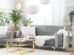 Beliani 3-Istuttava Vuodesohva Sametti Harmaa Aberdeen Cheap