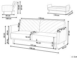 Beliani 3-Istuttava Vuodesohva Sametti Vaaleansininen Senja Hot