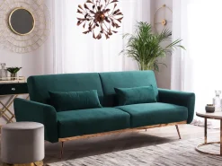 Beliani 3-Istuttava Vuodesohva Sametti Smaragdinvihrea Eina Clearance