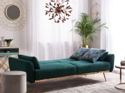 Beliani 3-Istuttava Vuodesohva Sametti Smaragdinvihrea Eina Clearance