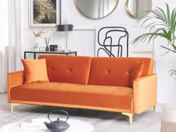 Beliani 3-Istuttava Vuodesohva Sametti Oranssi Lucan Fashion