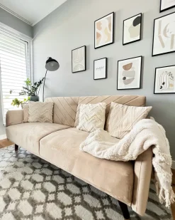 Beliani 3-Istuttava Vuodesohva Sametti Beige Senja Best Sale