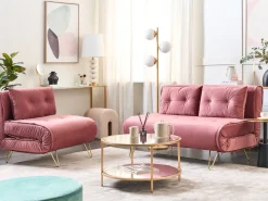 Beliani 2-Istuttava Vuodesohva Sametti Vaaleanpunainen Vestfold Discount