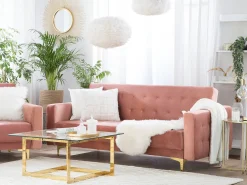 Beliani 3-Istuttava Vuodesohva Sametti Vaaleanpunainen Aberdeen Flash Sale