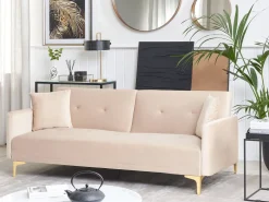 Beliani 3-Istuttava Vuodesohva Sametti Beige Lucan Flash Sale