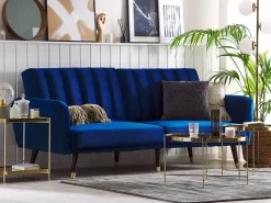 Beliani 3-Istuttava Vuodesohva Sametti Laivastonsininen Vimmerby Cheap