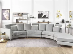 Beliani Kaareva Vaaleanharmaa 7-Istuttava Samettisohva Rotunde Online