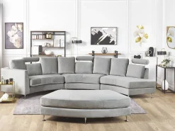 Beliani Kaareva Vaaleanharmaa 7-Istuttava Samettisohva Rotunde Online