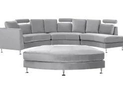 Beliani Kaareva Vaaleanharmaa 7-Istuttava Samettisohva Rotunde Online