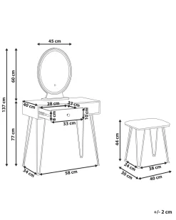 Beliani Kampauspoyta 2 Laatikkoa Led-Peili Jakkara Tumma Puu/Musta Loix Shop