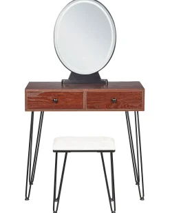 Beliani Kampauspoyta 2 Laatikkoa Led-Peili Jakkara Tumma Puu/Musta Loix Shop