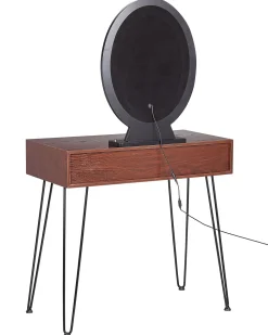 Beliani Kampauspoyta 2 Laatikkoa Led-Peili Jakkara Tumma Puu/Musta Loix Shop