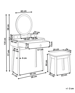 Beliani Kampauspoyta 3 Laatikkoa Led-Peili Jakkara Valkoinen/Kulta Rosey Clearance