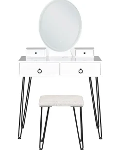 Beliani Kampauspoyta 4 Laatikkoa Led-Peili Usb-Portti Jakkara Valkoinen/Musta Soye Fashion