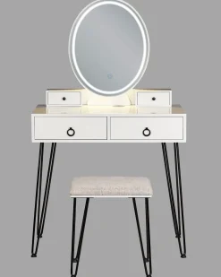 Beliani Kampauspoyta 4 Laatikkoa Led-Peili Usb-Portti Jakkara Valkoinen/Musta Soye Fashion