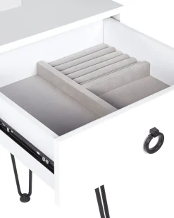 Beliani Kampauspoyta 4 Laatikkoa Led-Peili Usb-Portti Jakkara Valkoinen/Musta Soye Fashion