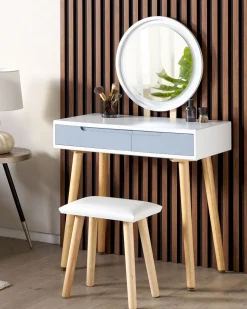 Beliani Kampauspoyta 2 Laatikkoa Led-Peili Jakkara Valkoinen/Harmaa Josselin Sale