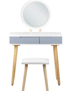 Beliani Kampauspoyta 2 Laatikkoa Led-Peili Jakkara Valkoinen/Harmaa Josselin Sale