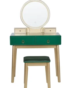 Beliani Kampauspoyta 4 Laatikkoa Led-Peili Jakkara Smaragdinvihrea/Kulta Fedry Outlet