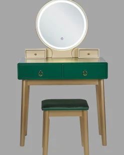 Beliani Kampauspoyta 4 Laatikkoa Led-Peili Jakkara Smaragdinvihrea/Kulta Fedry Outlet