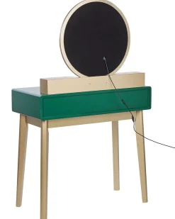 Beliani Kampauspoyta 4 Laatikkoa Led-Peili Jakkara Smaragdinvihrea/Kulta Fedry Outlet