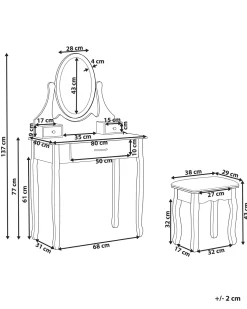 Beliani Kampauspoyta 3 Laatikkoa Peili Jakkara Valkoinen Astre Sale