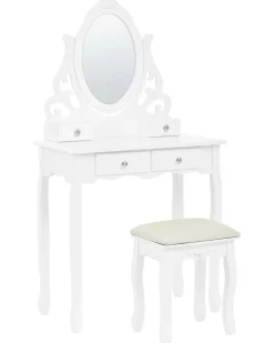 Beliani Kampauspoyta 4 Laatikkoa Peili Jakkara Valkoinen Amour Cheap