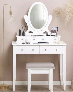 Beliani Kampauspoyta 4 Laatikkoa Peili Jakkara Valkoinen Lune Cheap