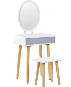 Beliani Kampauspoyta Laatikko Led-Peili Jakkara Valkoinen/Harmaa Vesoul Discount