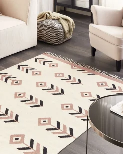 Beliani Kelim-Matto Puuvilla Beige/Musta 160 X 230 Cm Niavan Cheap