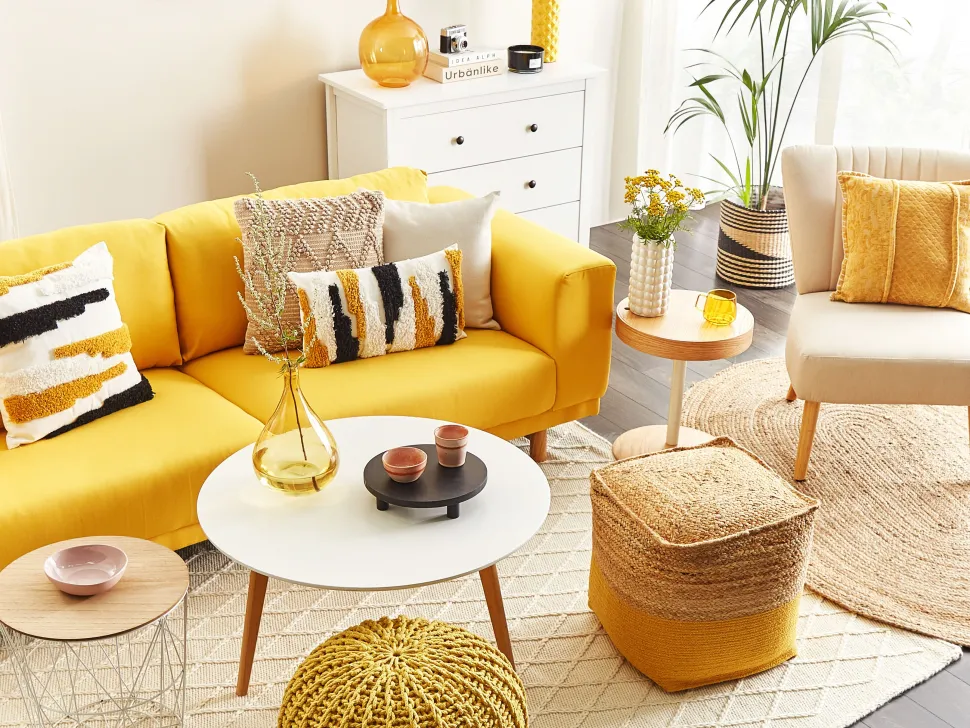 Beliani Keltainen Juuttirahi 44 X 44 Cm Kirama Discount