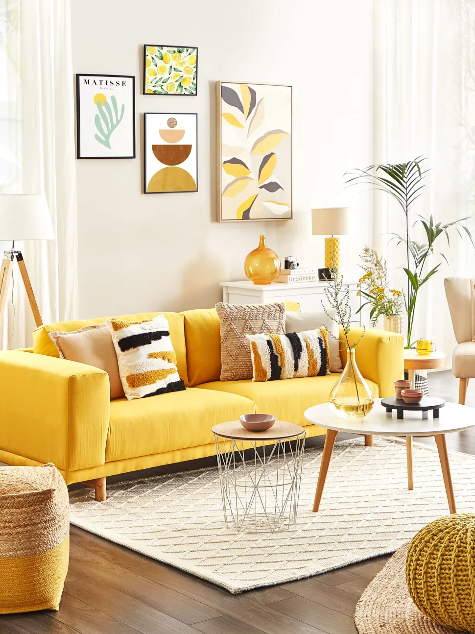 Beliani Keltainen Juuttirahi 44 X 44 Cm Kirama Discount