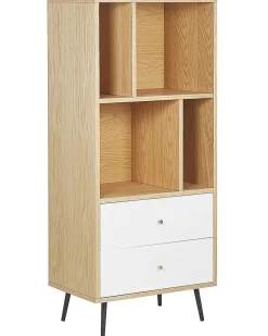 Beliani Kirjahylly 4 Hyllya 2 Laatikkoa Vaalea Puu/Valkoinen Richmond Cheap