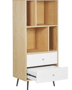 Beliani Kirjahylly 4 Hyllya 2 Laatikkoa Vaalea Puu/Valkoinen Richmond Cheap