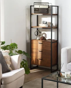 Beliani Kirjahylly 3 Hyllya 3 Laatikkoa Tumma Puu/Musta Tifton Store