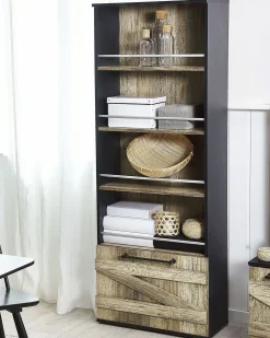 Beliani Kirjahylly 4 Hyllya Kaappi Vaalea Puu/Musta Salter Cheap