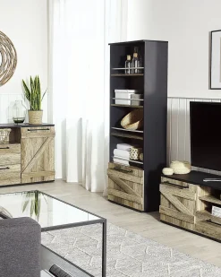 Beliani Kirjahylly 4 Hyllya Kaappi Vaalea Puu/Musta Salter Cheap