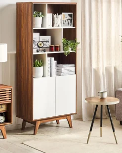 Beliani Kirjahylly 3 Hyllya Kaappi Tumma Puu/Valkoinen Columbus Store