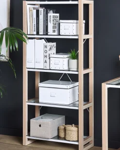 Beliani Kirjahylly 4 Lasihyllya Valkoinen/Vaalea Puu Jenks Best