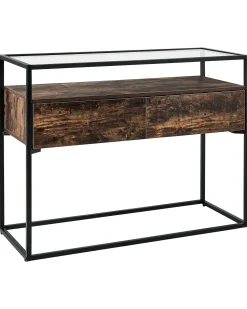 Beliani Konsolipoyta Lasitasolla 2 Laatikkoa Tumma Puu/Musta Mauk Store
