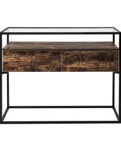 Beliani Konsolipoyta Lasitasolla 2 Laatikkoa Tumma Puu/Musta Mauk Store