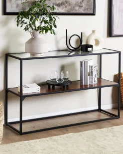 Beliani Konsolipoyta Lasitasolla Tumma Puu/Musta Taos Shop
