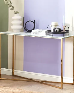 Beliani Konsolipoyta Marmorikuvio Valkoinen/Kulta Royse Sale