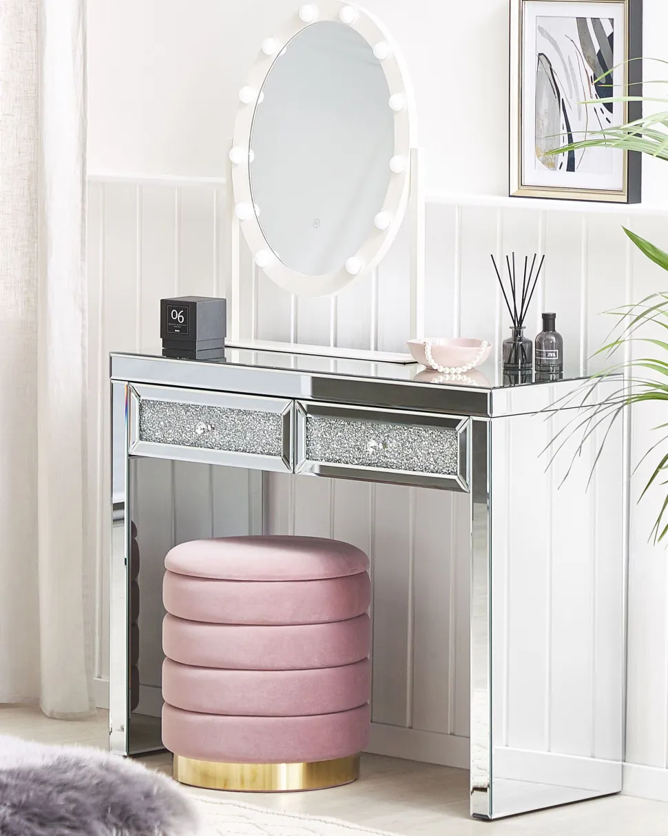 Beliani Konsolipoyta Peililasi 2 Laatikkoa Hopea Tilly Best Sale