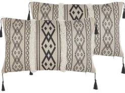 Beliani Koristetyyny Beige/Musta 30 X 50 Cm 2 Kpl Pulmonaria Clearance
