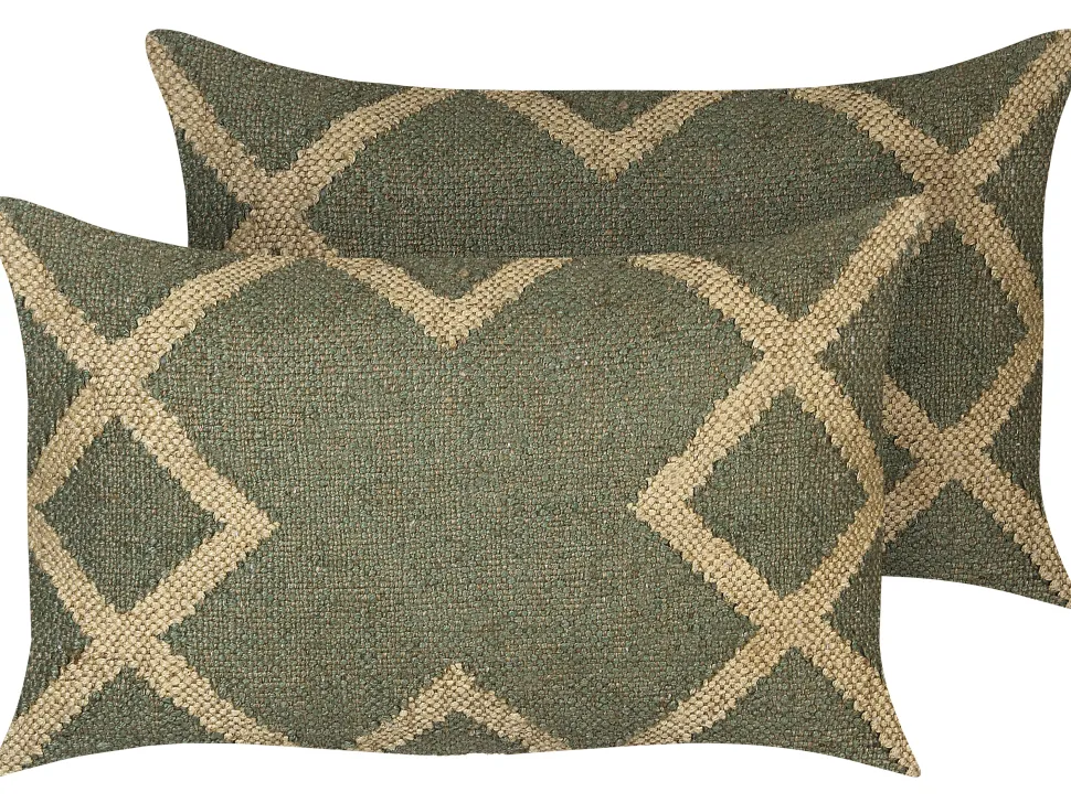 Beliani Koristetyyny Juutti Vihrea/Beige 30 X 50 Cm 2 Kpl Gopi Shop