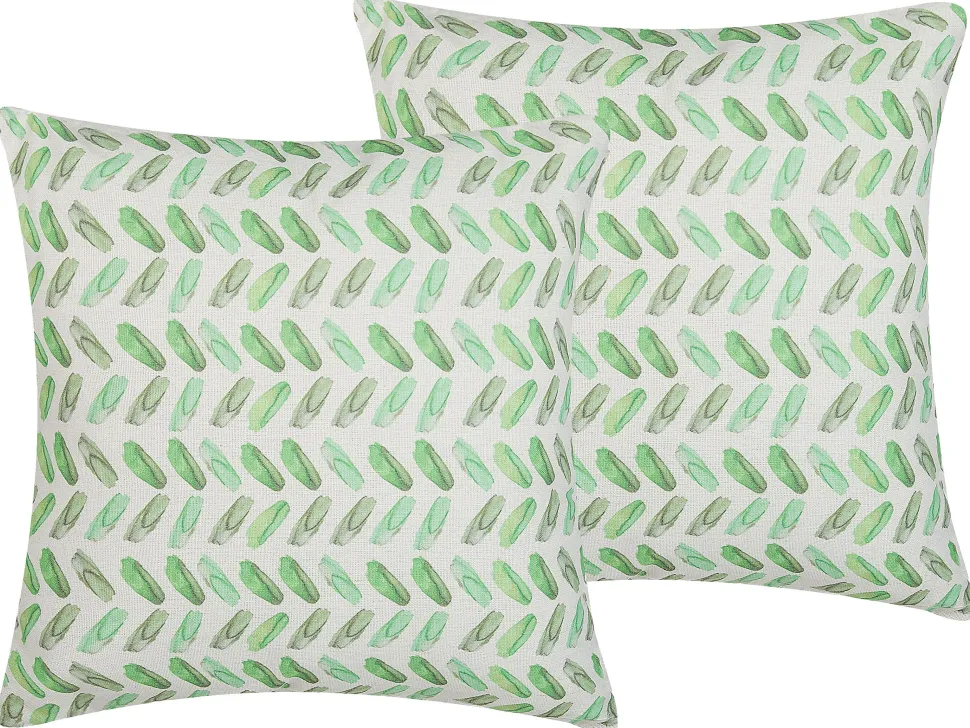 Beliani Koristetyyny Kangas Valkoinen/Vihrea 45 X 45 Cm 2 Kpl Prunus Flash Sale