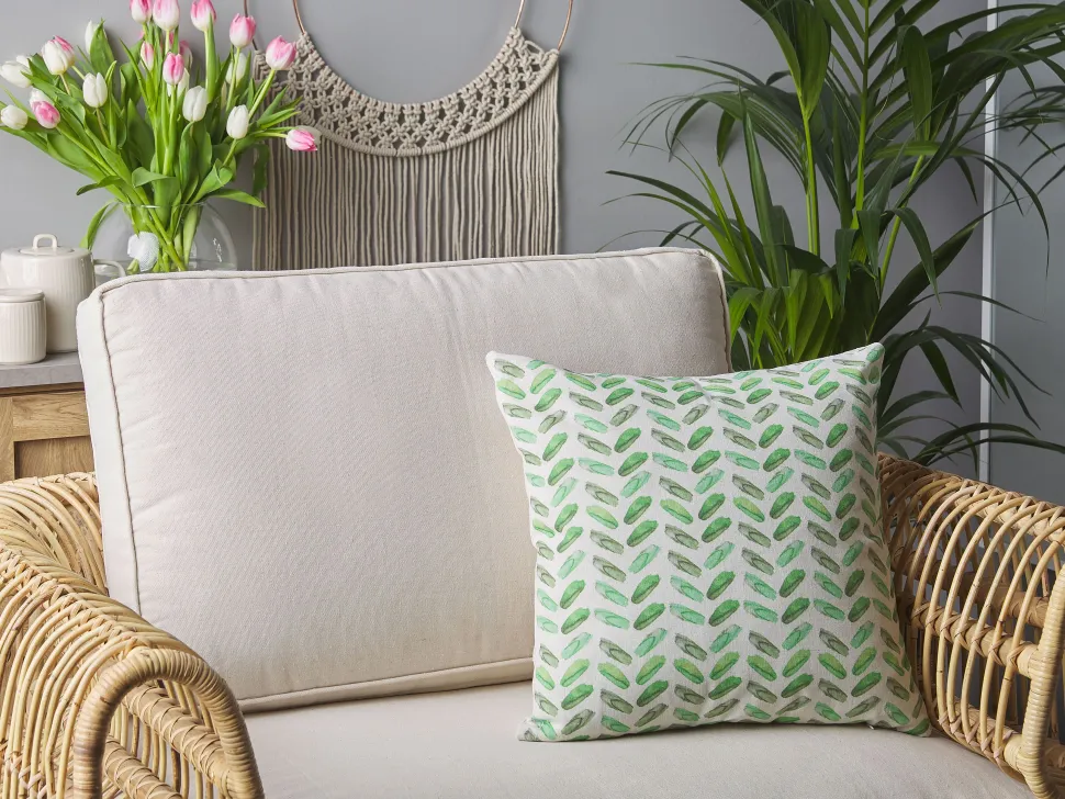 Beliani Koristetyyny Kangas Valkoinen/Vihrea 45 X 45 Cm 2 Kpl Prunus Flash Sale