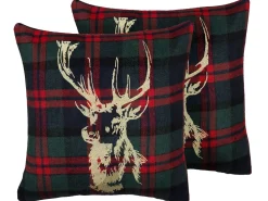 Beliani Koristetyyny Kangas Vihrea/Punainen 45 X 45 Cm 2 Kpl Rudolph Discount